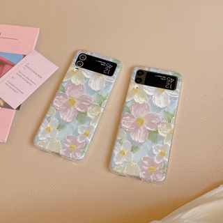 เคสโทรศัพท์มือถือ PC แข็ง กันกระแทก ลายการ์ตูนภาพวาดสีน้ํามัน รูปดอกไม้น่ารัก สําหรับ Samsung Galaxy Z Flip 4 5G Find N2 Flip 5G Samsung Galaxy Z Flip 3