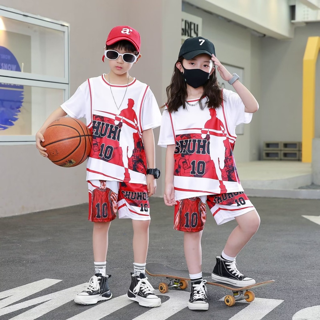 เสื้อกีฬาบาสเก็ตบอลแขนสั้น-ลาย-slam-dunk-hanamichi-sakuragi-สําหรับเด็ก