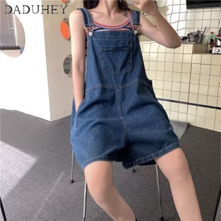 DaDuHey🎈 Retro Denim Suspender Pants for Women 2023 Summer Loose Straight Korean Style Wide Leg One-Piece Shorts