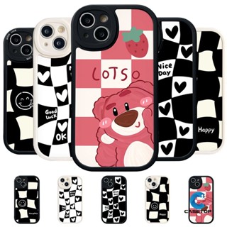 เคสโทรศัพท์มือถือ ลายการ์ตูนหมี สตรอเบอร์รี่ หน้ายิ้มน่ารัก สีดํา สีขาว สําหรับ Redmi Note 8 10s 11 10 11s 9 Redmi 10 9C NFC K40s 9A 12C A2 9T A1 10A