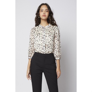 ESPADA เสื้อเบลาส์คอจีนลายเสือดาว ผู้หญิง | Leopard Print Stand Collar Blouse | 4720