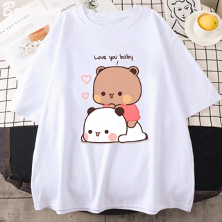 Bubu Dudu Panda Bear T Shirt Cartoon Love You Couple Tops Cute Print 2022 Summer O-neck Pure  Casual Harajuku Woman Tshi