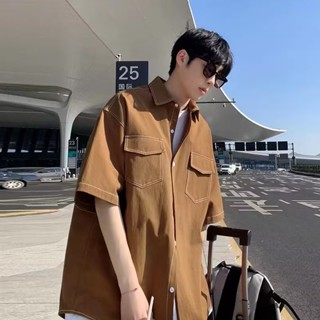 เสื้อแจ็กเก็ตลําลอง แขนสั้น ทรงหลวม แฟชั่นฤดูร้อน สําหรับผู้ชาย