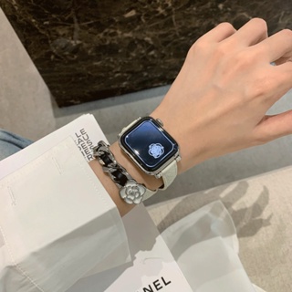 Camellia สายนาฬิกาข้อมือหนัง โลหะ ยาว สําหรับ Apple Watch Series Ultra 8 7 6 SE 5 4 3 2 1 ขนาด 42 44 45 49 มม. 38 40 41 มม.