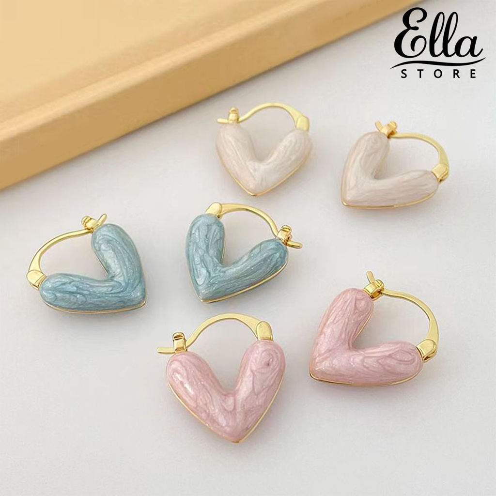 ellastore123-ต่างหูสเตนเลส-รูปหัวใจ-กันแพ้-น้ําหนักเบา-สําหรับผู้หญิง-1-คู่