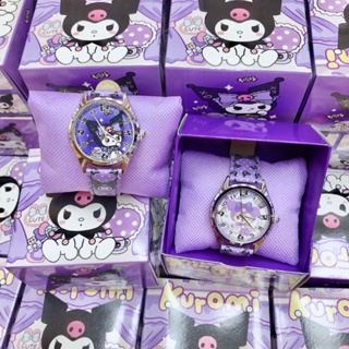 นาฬิกาข้อมือควอตซ์ อะนาล็อก ดิจิทัล ลายการ์ตูนอนิเมะ Sanrio Cinnamoroll My Melody Pom Pom Purin Kuromi สายหนัง PU สําหรับเด็ก