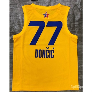 เสื้อกีฬาบาสเก็ตบอล nba Jersey Dallas Mavericks 77 # Doncic Blue All Star สีเหลือง 2021 551823