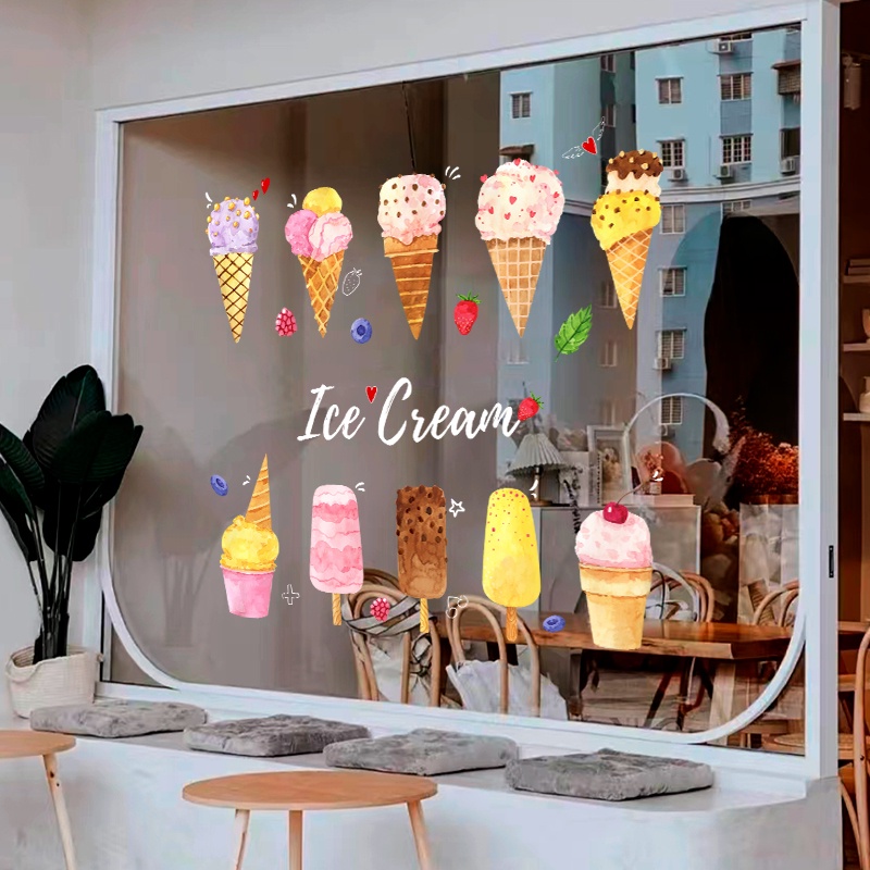 สติกเกอร์-ลายการ์ตูนไอศกรีม-สําหรับตกแต่งกระจก-ประตู-หน้าต่าง-ร้านค้า-ห้างสรรพสินค้า