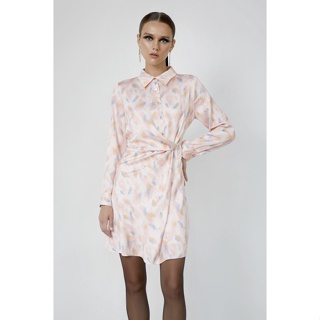 ESPADA เดรสเชิ้ตลายพิมพ์แอ็ปสแต็ก ผู้หญิง สีชมพู | Abstract Art Dress Shirt | 4625