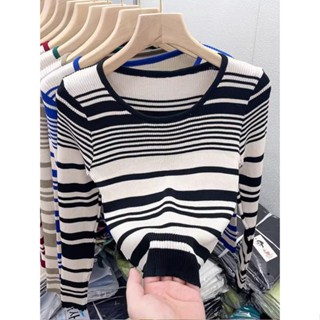 เสื้อกันหนาว ผ้าเรยอน ลายทาง แฟชั่นฤดูใบไม้ผลิ สําหรับผู้หญิง