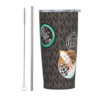 M Kor แก้วกาแฟสเตนเลสสูญญากาศ สองชั้น พร้อมหลอดโลหะ กันกระเด็น 20 ออนซ์