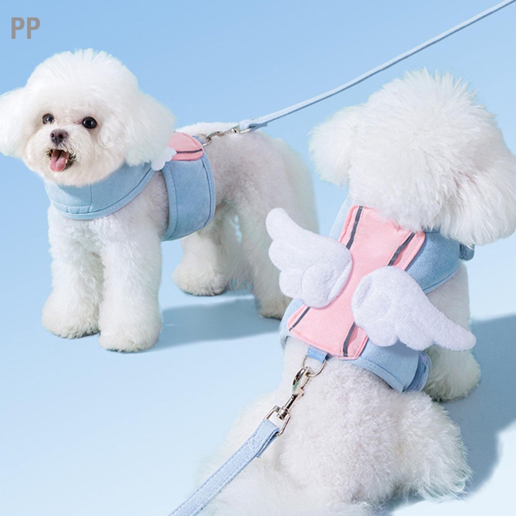 pp-pet-harness-leash-น่ารัก-angel-wings-ตาข่ายระบายอากาศป้องกันชุดสายจูงสุนัขปรับได้สำหรับสุนัขแมวสัตว์เลี้ยง