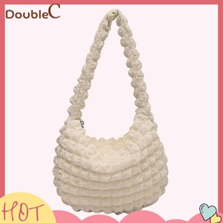 【Double C 】✿   กระเป๋าถือ กระเป๋าสะพายไหล่ ทรงคลัทช์ แต่งจับจีบ สไตล์เกาหลี สําหรับสตรี