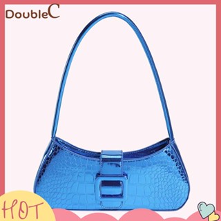 【Double C 】✿   กระเป๋าถือ กระเป๋าสะพายไหล่ หนัง PU ทรงคลัทช์ ขนาดเล็ก ลายหนังจระเข้ สีพื้น สําหรับสตรี