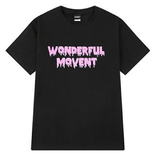 เสื้อยืดคอกลม เสื้อไม่ต้องรีด เสื้อยืดผ้าหนา เสื้อยืดไม่ต้องรีด (8280) เสื้อยืดสีดำ ลาย WONDERFUL MOVENT ผ้าคอตตอน 100%