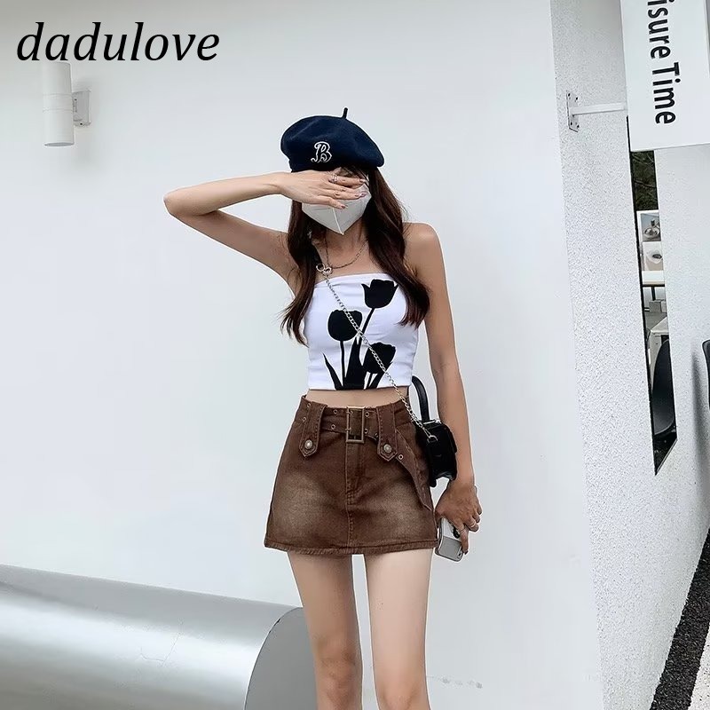 dadulove-new-korean-version-of-the-retro-belt-denim-skirt-high-waist-niche-package-hip-skirt-a-word-skirt