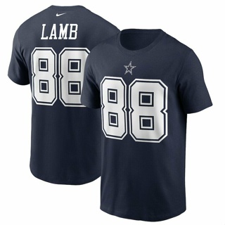 T-shirt  เสื้อเชิ้ต ลาย Dallas Cowboys CeeDee Lamb Name &amp; Number เหมาะกับของขวัญ สไตล์วินเทจ สําหรับผู้ชายS-5XL