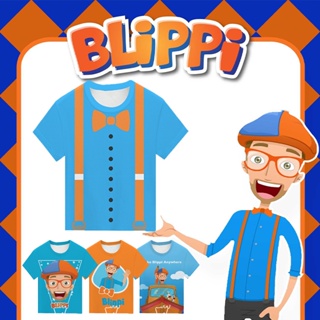 Blippi เสื้อเชิ้ตคอสเพลย์ แขนสั้น สีฟ้า สีส้ม สําหรับเด็กผู้ชาย และเด็กผู้หญิง