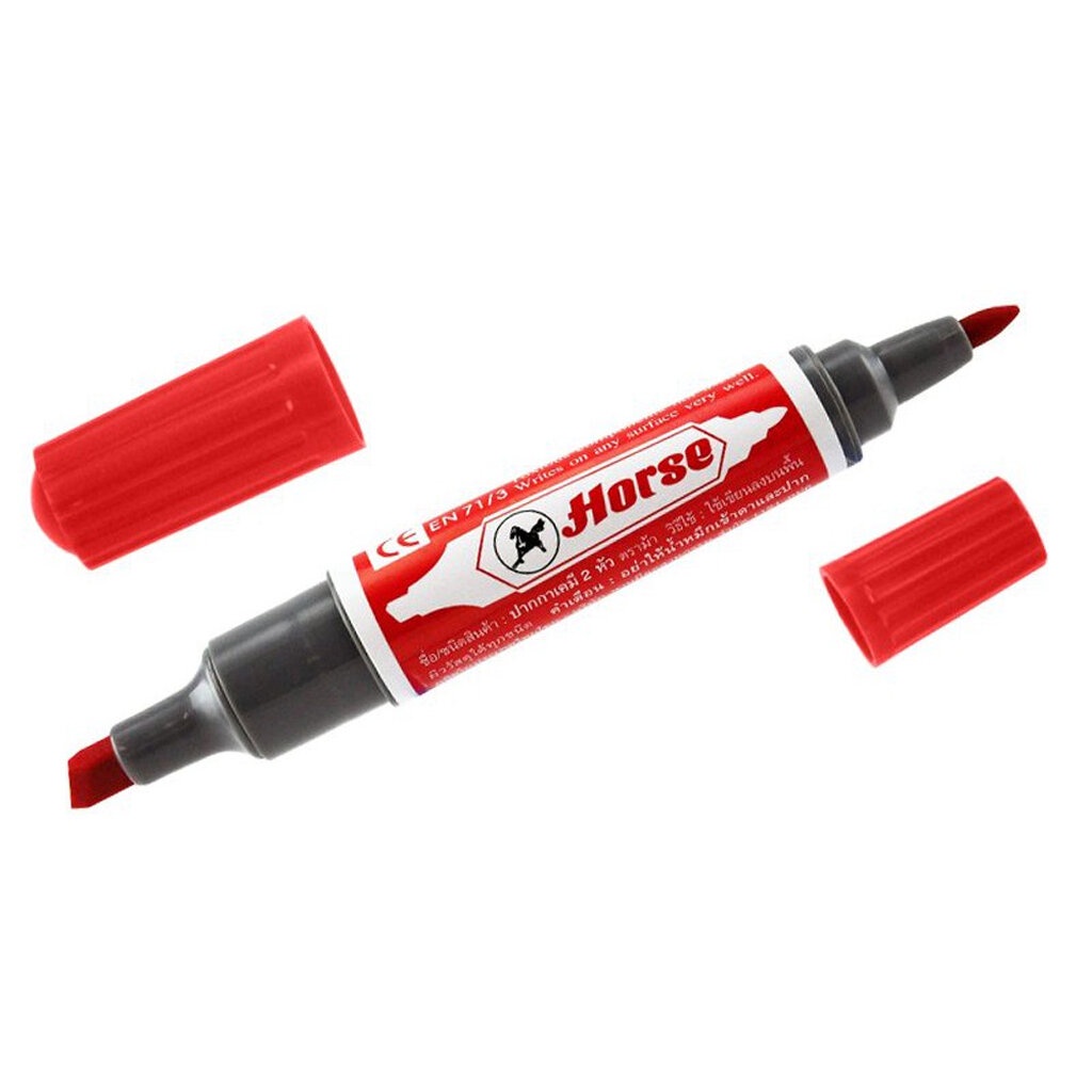 lot-ใหม่ล่าสุด-ปากกาเคมี-2-หัว-ตราม้า-ลบไม่ออก-permanent-marker