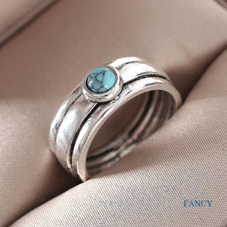 Fancy แหวนเรซิ่น ชุบเงิน ประดับเทอร์ควอยซ์ สไตล์ทิเบต วินเทจ โบโฮ เรียบง่าย สีฟ้า เครื่องประดับ สําหรับผู้หญิง