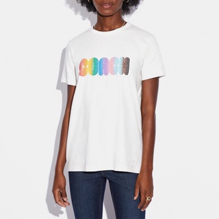 Ready Stock  【】COACH Womens Rainbow Color Classic Logo T-Shirt_02