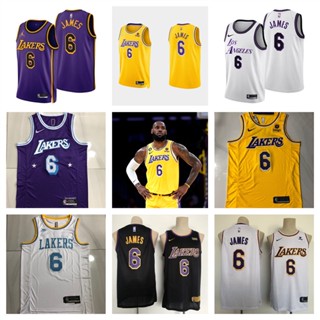 Los Angeles Lakers #6 LeBron James เสื้อบาสเก็ตบอลสีดำของผู้ชายสั้น -เสื้อยืดกีฬา