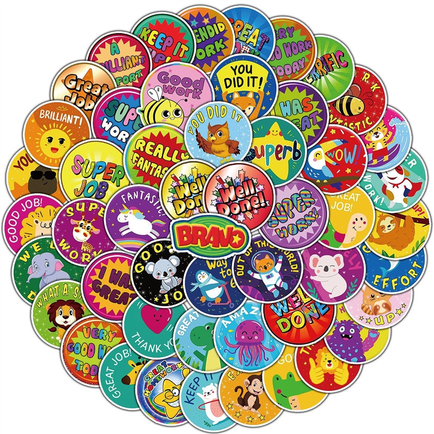 50Pcs/Set Funny English Kids Reward Series 04 Emoji Slang Stickers DIY