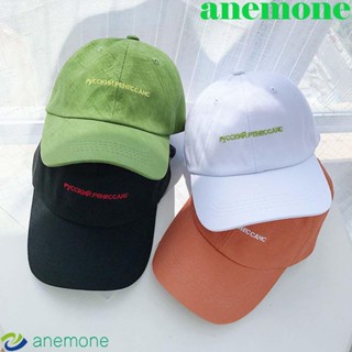 Anemone หมวกเบสบอลลําลอง แบบนิ่ม พิมพ์ลายตัวอักษรภาษาอังกฤษ สีขาว ปรับได้ สีเขียว แบบเรียบง่าย สําหรับผู้ชาย และผู้หญิง