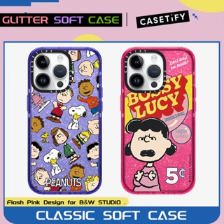 เคสโทรศัพท์มือถือแบบนิ่ม ใส กันกระแทก ลาย Snoopy Lucy แต่งกลิตเตอร์ สําหรับ iPhone 14 13 12 11 Pro Max