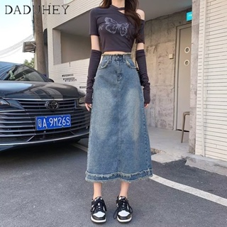 DaDuHey🎈 Womens New Summer 2023 Retro Denim Skirt High Waist Slimming Frayed Mid-Length Fishtail Skirt