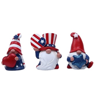 3pcs Garden Desk Cute Art Memorial Independence Day Patriotic Faceless Tiered Tray Resin Decor Gnome Statue