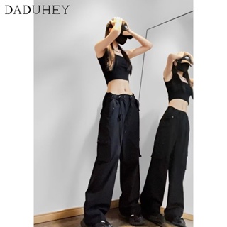 DaDuHey🎈 New 2023 American Style Retro High Waist Slimming Cargo Pants Overalls Casual Hiphop Wide Leg Fashionable Pants