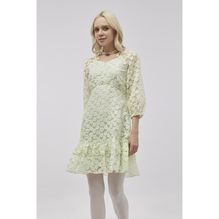 EP เดรสผ้าออแกนดี้โปร่งแต่งระบาย ผู้หญิง สีเขียว | Burnout Organdy Floral Print Dress | 4602