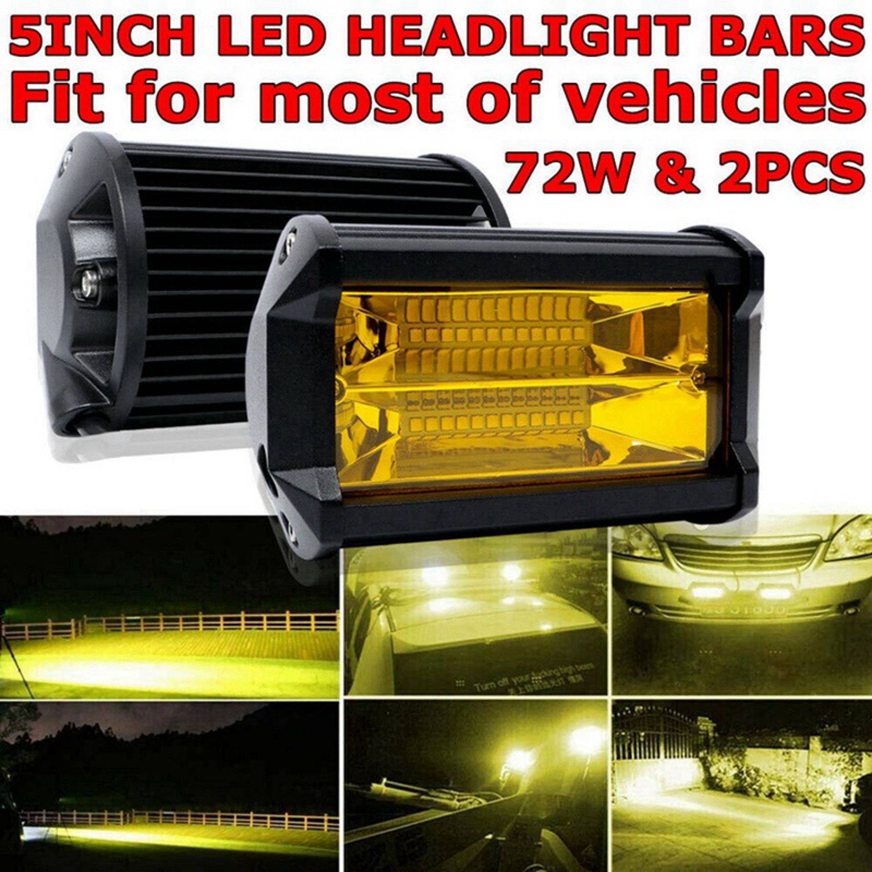 ไฟตัดหมอก-led-72w-5-นิ้ว-สีเหลือง-กันน้ํา-สําหรับรถบรรทุก-atv-utv-polaris-เรือ-รถกอล์ฟ-4-ชิ้น