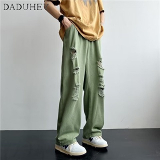 DaDuHey🔥 Mens 2023 New Summer Loose All-Match Ripped Jeans Hong Kong Style Retro Washed Casual Pants