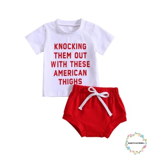 Babyclothes- ชุดเสื้อแขนสั้น พิมพ์ลายตัวอักษร สีขาว และกางเกงขาสั้น สีแดง แฟชั่นฤดูร้อน สําหรับเด็กผู้หญิง