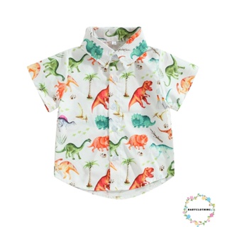 Babyclom- เสื้อเชิ้ตแขนสั้น คอปก พิมพ์ลายไดโนเสาร์ แฟชั่นฤดูร้อน สําหรับเด็กวัยหัดเดิน