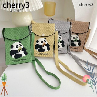 Cherry3 กระเป๋าถือ ผ้าถัก ลายการ์ตูนแพนด้า ความจุสูง แฮนด์เมด สําหรับผู้หญิง