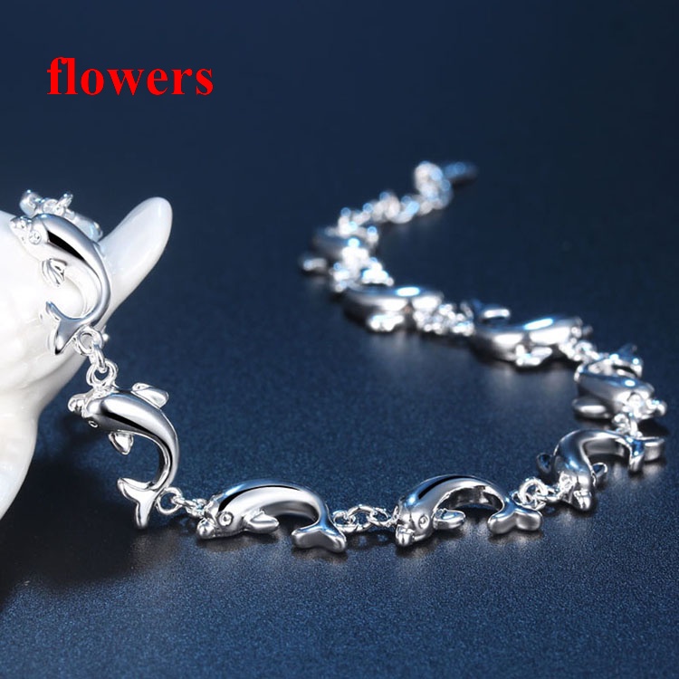 flowers-สร้อยข้อมือเงินสเตอร์ลิง-925-จี้รูปปลาโลมา-เครื่องประดับ