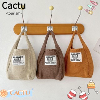 Cactu กระเป๋าถือ ผ้าขนสัตว์ถัก แฮนด์เมด ความจุสูง สําหรับนักเรียน