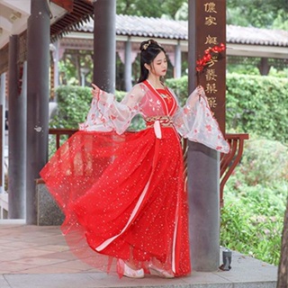 Hanfu ชุดเสื้อเชิ้ต Wuqi Original [Meihongjin] สีแดง หรูหรา แฟชั่นฤดูร้อน สําหรับผู้หญิง