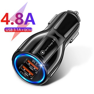 Db_ อุปกรณ์ชาร์จ USB 12 24V ไฟแสดงสถานะ LED พอร์ตคู่ QC3.0 สําหรับรถยนต์