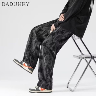 DaDuHey🔥 Mens American Style Corduroy Full Printed Fashionable All-Match Straight Casual Pants 2023 New Fashion Brand Hip Hop Loose Pants