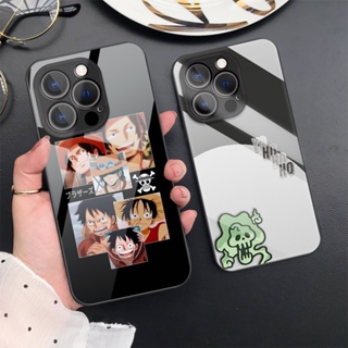 เคสโทรศัพท์มือถือกระจกนิรภัย แบบแข็ง ป้องกันเลนส์ ลายการ์ตูนอนิเมะ One Piece สําหรับ iPhone 14 Pro Max 13 12 11 X XR XS 7 8 Plus SE 2020