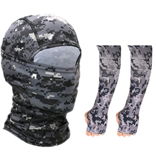 ปลอกแขน (ผ้าไหมน้ําแข็ง) + หน้ากากบัลคาวา MILITARY CAMOUFLAGE ป้องกันฝุ่น UV จักรยาน มอเตอร์ ตกปลา อุปกรณ์กีฬากลางแจ้ง