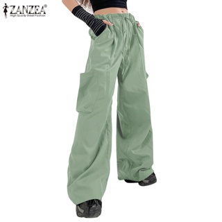 Celmia ZANZEA กางเกงคาร์โก้ ขายาว เอวสูง ทรงหลวม มีกระเป๋า ยืดหยุ่น ลําลอง สําหรับผู้หญิง