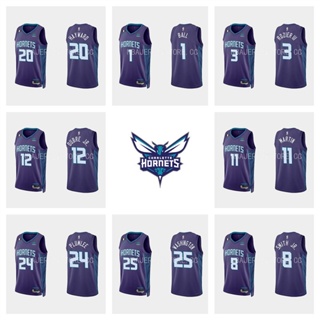 2022-2023 Charlotte Hornets เสื้อบาสเก็ตบอลสีดำของผู้ชายสั้น -เสื้อยืดกีฬา