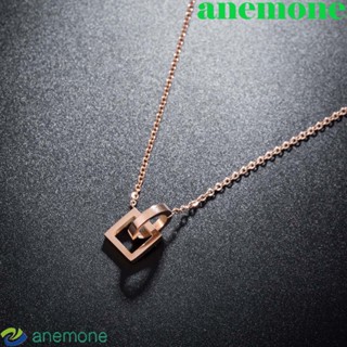 Anemone สร้อยคอโซ่ไทเทเนียม ทรงสี่เหลี่ยม สีโรสโกลด์ เรียบง่าย เครื่องประดับแฟชั่น หลากสี