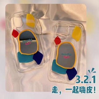 Three-Dimensional Color Block Makeup Mirror Phone Case For Iphone 14promax Phone Case for Iphone12/11 Transparent 13 XR/Xs Soft