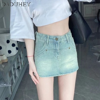 DaDuHey🎈 Korean Style Retro Denim Pantskirt Womens Summer Washed A- line Skirt Skirt High Waist Figure Flattering Sheath Skirt